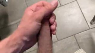PUBLIC BATHROOM RISKY JERKING TUGGING BIG COCK THEN BLOW MASSIVE CUMSHOT IN URINAL
