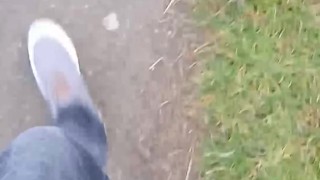 Walking with cock and ball out