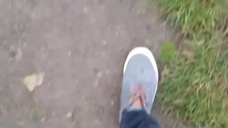 Walking with cock and ball out
