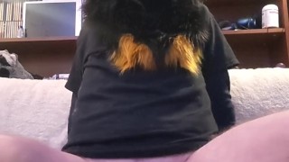 Cumming handsfree in chastity in minutes from riding a dildo