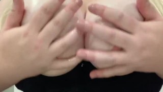 BBW in pigtails oils up massive tits 