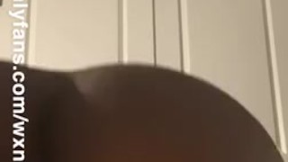Tiny ebony rides pink dildo 