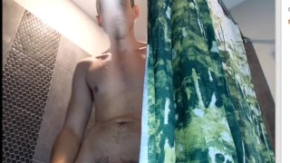 Fleshlight toy fuck shower broadcasting masturbate jerking young twink uncut cock cumshot wet sexy