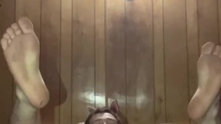 Licking my dick n jerkin off with a toy in my ass. 