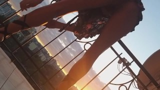 Up Dress NO PANTIES # Enjoy the City View SUN SET