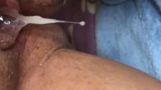 Fresh creampie dripping out of my MILF pussy