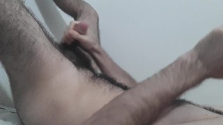 Hairy Israeli otter, precum drops, moans and cumming on hairy chest