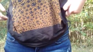 Strip tease in the woods 