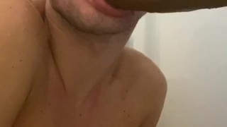 Twink Rides Huge Dildo In Shower And Talks Dirty till He Bust His Load 