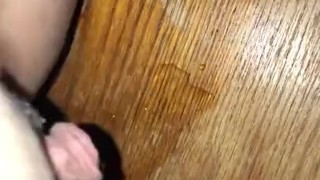 gushing piss all over the basement- made my pussy cream and i almost got caught!