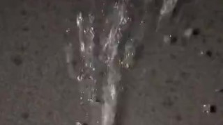 gushing piss all over the basement- made my pussy cream and i almost got caught!