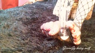 glass in hairy pussy, creampie, stockings fetish, russian milf GinnaGg
