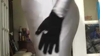 Feeling my brand new SHINY gray spandex suit