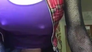 Big Titty Goth Hits Bong and Rides Thick Pink Dildo