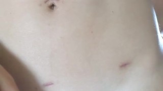 Teen brunette masturbating with BANANA & ASS plug DP