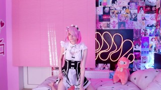 JOI Сучка Рам играется с секс-машиной, фантазируя о Субару-куне