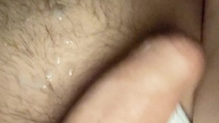 Jerking off and cumming on self while my straight friend and his dog are in bed next to me