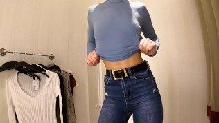 Sexy Teen With Small Tits Try-on Haul Slim Blouses, Pullovers in Dressing Room 