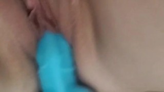 Fucking a toy on a mirror