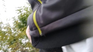 Uncut ginger walking around and pissing in chastity