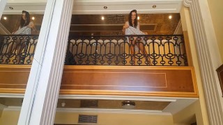 NO PANTIES in Hotel Lobby # Pussy n BUTT PLUG flashing under Hotel