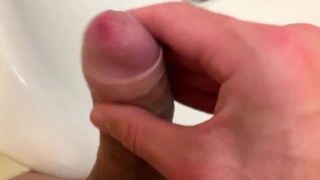 Man masturbates in the bathroom for the fifth time and barely cums in the sink