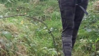 Teen girl pees herself outdoor