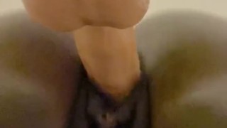 POV closeup fucking big white cock dildo