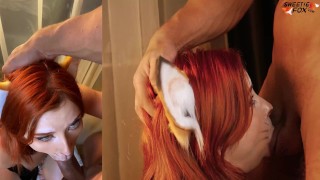 Сексуальная Лисичка Играет с Дилдо и Заглатывает Огромный Член - Кончил на Лицо