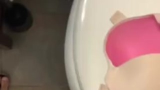 Another sneaky cum on her white pink 36C bra