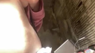 Milkymama gets caught milking leaky tits in Abandoned House public 