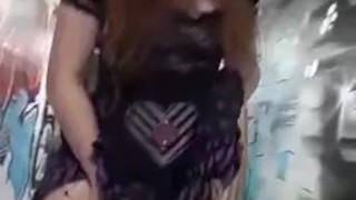 Fishnet Goth girl striptease, dance, twerk and masturbation