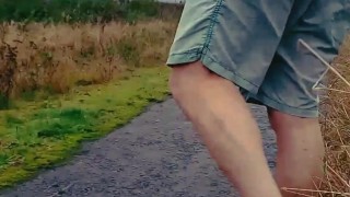 Full nude on cycle path swinging ball weights and show my hole