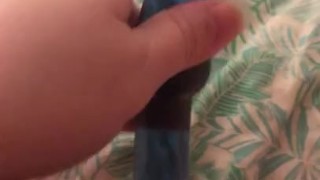 FTM fucks himself deep with blue dildo while his t cock bounces 