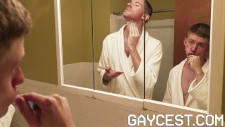 GAYCEST twink blows stepdad before getting barebacked in the sauna