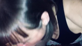 Step mom sucking her step son dry. Cum oozing from the corners of her mouth 