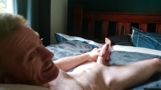 Stroking my uncut cock til I coat myself in cum