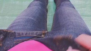 Femboy Jerks Off and Cum in Tight Jeans