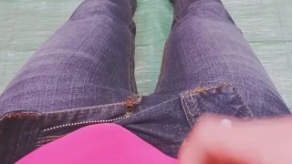 Femboy Jerks Off and Cum in Tight Jeans
