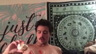 Hot Latin boy pours wax on himself for Halloween 