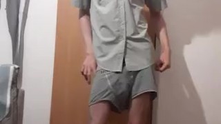 Striptease showing off my skinny legs, ribs and ass while wearing a shirt 