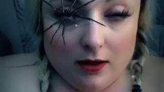 Chubby girl has quick intense orgasm for Halloween 