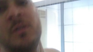 bear man / fat man taking a shower