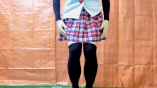 Crossdress and Anal Play in Schoolgirl Wearing a Full Head Mask