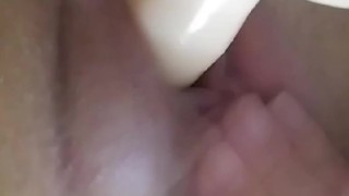 Wet juicy pussy gets a dildo pounding. 