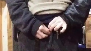 Jacking off, almost caught by maintenance man