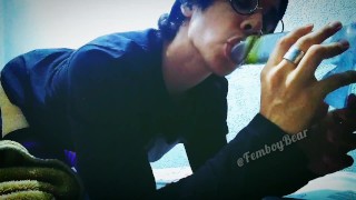 Cute Femboy sucks and fucks his dildo