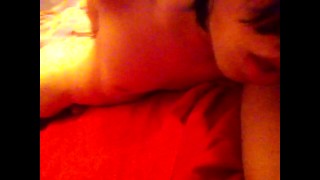Twink in underwear turns his dick to the right and shows the hump cum on bed