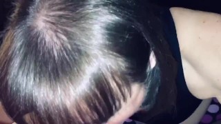 Granny loves sucking my cock & swallowing cum. Shows off her prize at the end