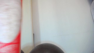 Cross in red net trains his asshole on a table and a fitness ball based transparent cock